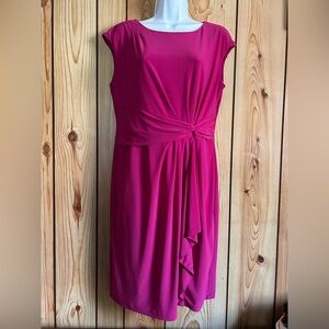 Ronni Nicole Fuchsia Dress knee high L sleeveless lining Women faux wrap stretch